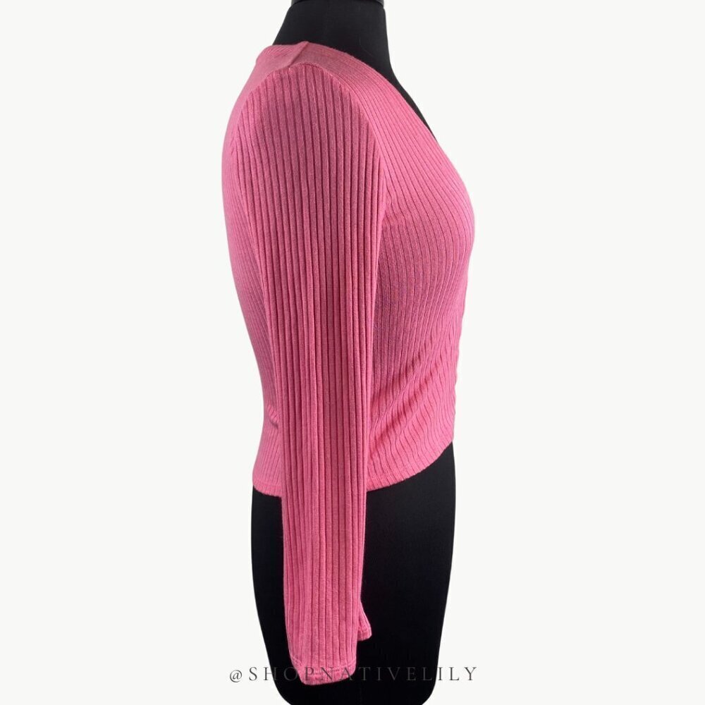 Reformation Pink Ribbed Button-Front Crop Top - Picture 7 of 12
